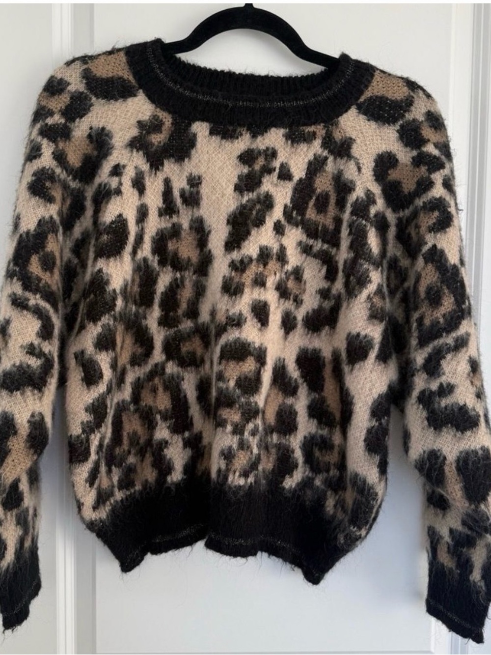 SOAKED IN LUXURY brushed Jacquard Leopard Print Pullover, Sz XS Oversized